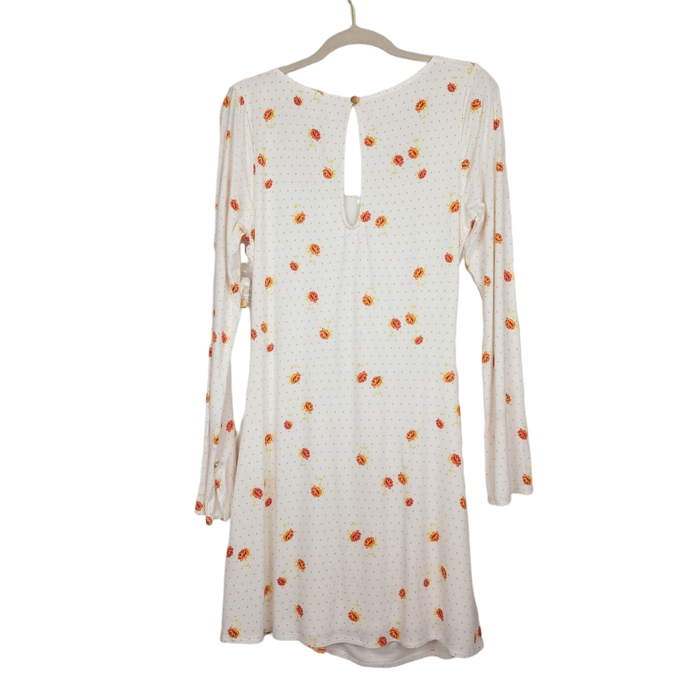 Free People Dress Celia Floral Long Sleeve Mini Ivory Combo L NWT - Picture 7 of 7